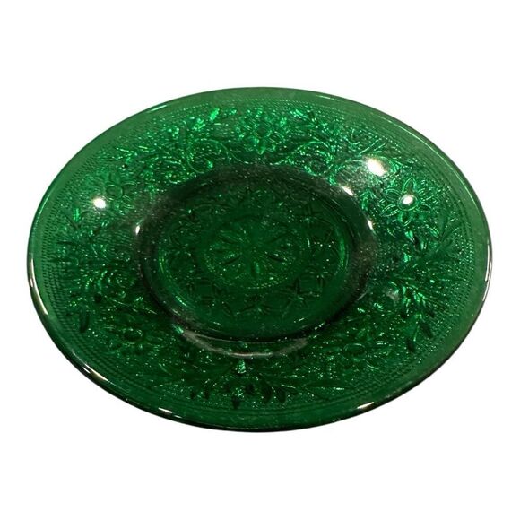 Vintage ANCHOR HOCKING Sandwich Forest Green Glass 4.5" Saucer Plate - Picture 1 of 13
